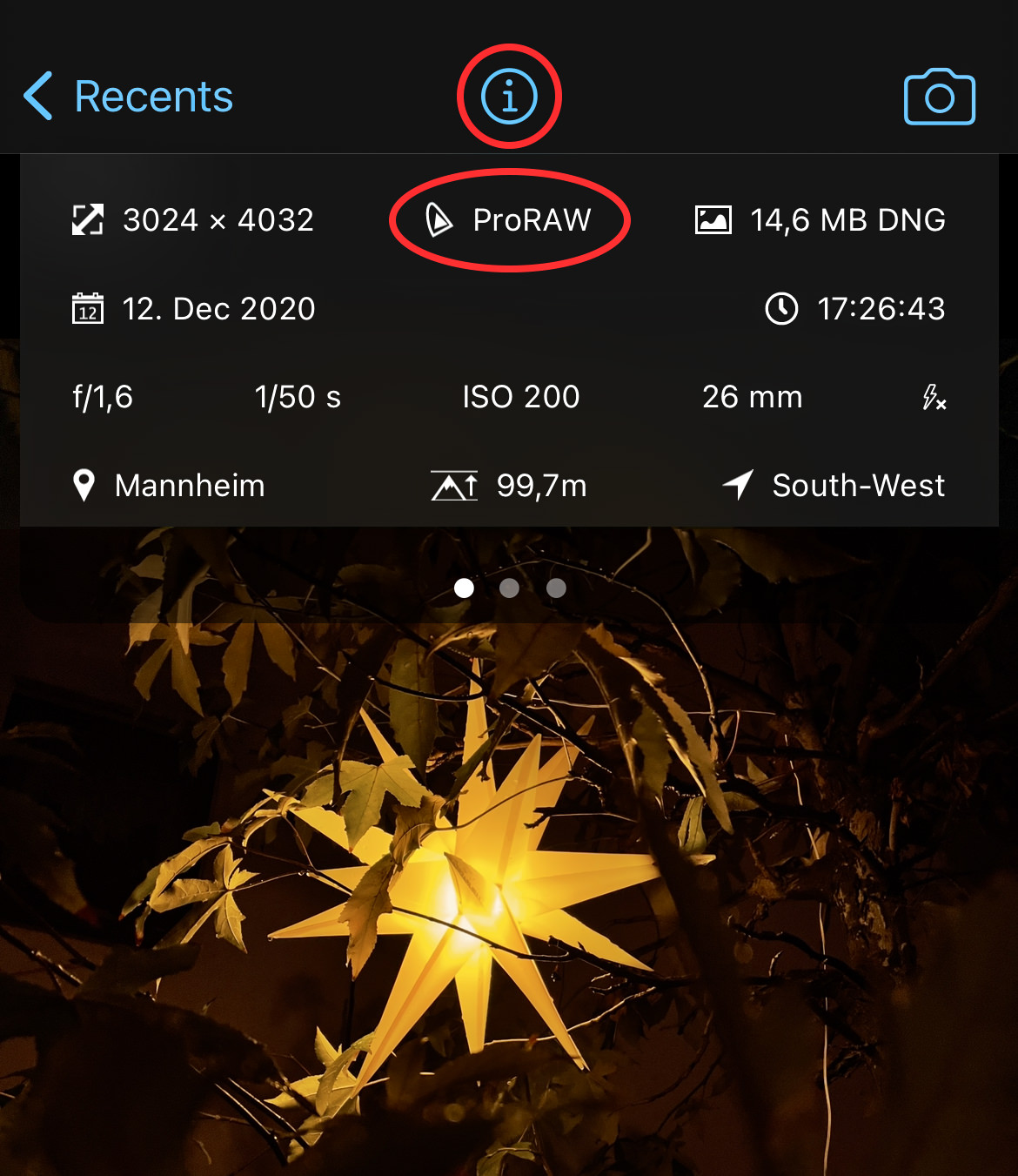 ProCamera's Exif Viewer for iPhone ProRAW photos