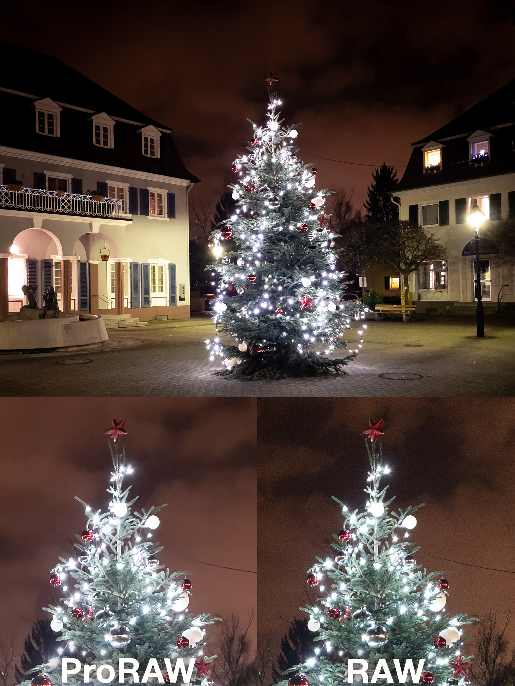 ProRAW RAW Low Light comparison (tripod used)