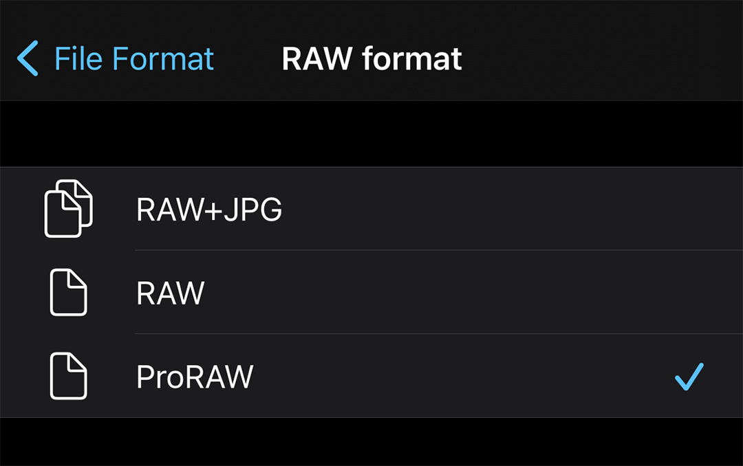 RAW File Format Selection in ProCamera
