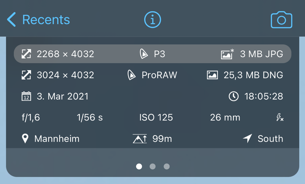 ProCamera EXIF Metadata Viewer Instant Development RAW